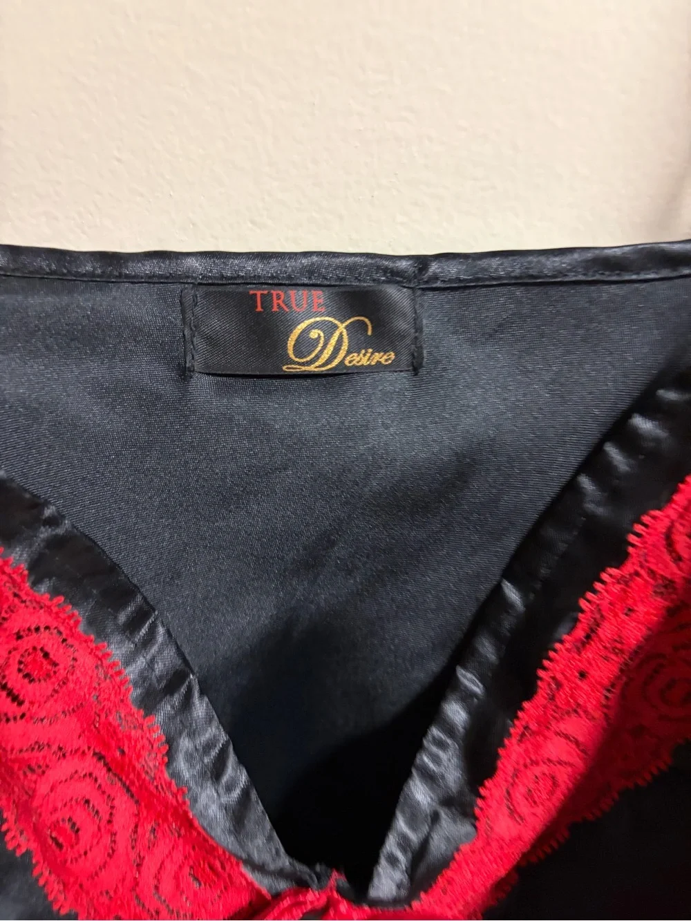 Black & Red Lace Satin Chemise Slip